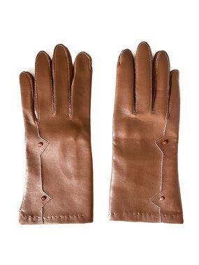 🤎 Faux Leather Brown Gloves with Button Detailing 🤎